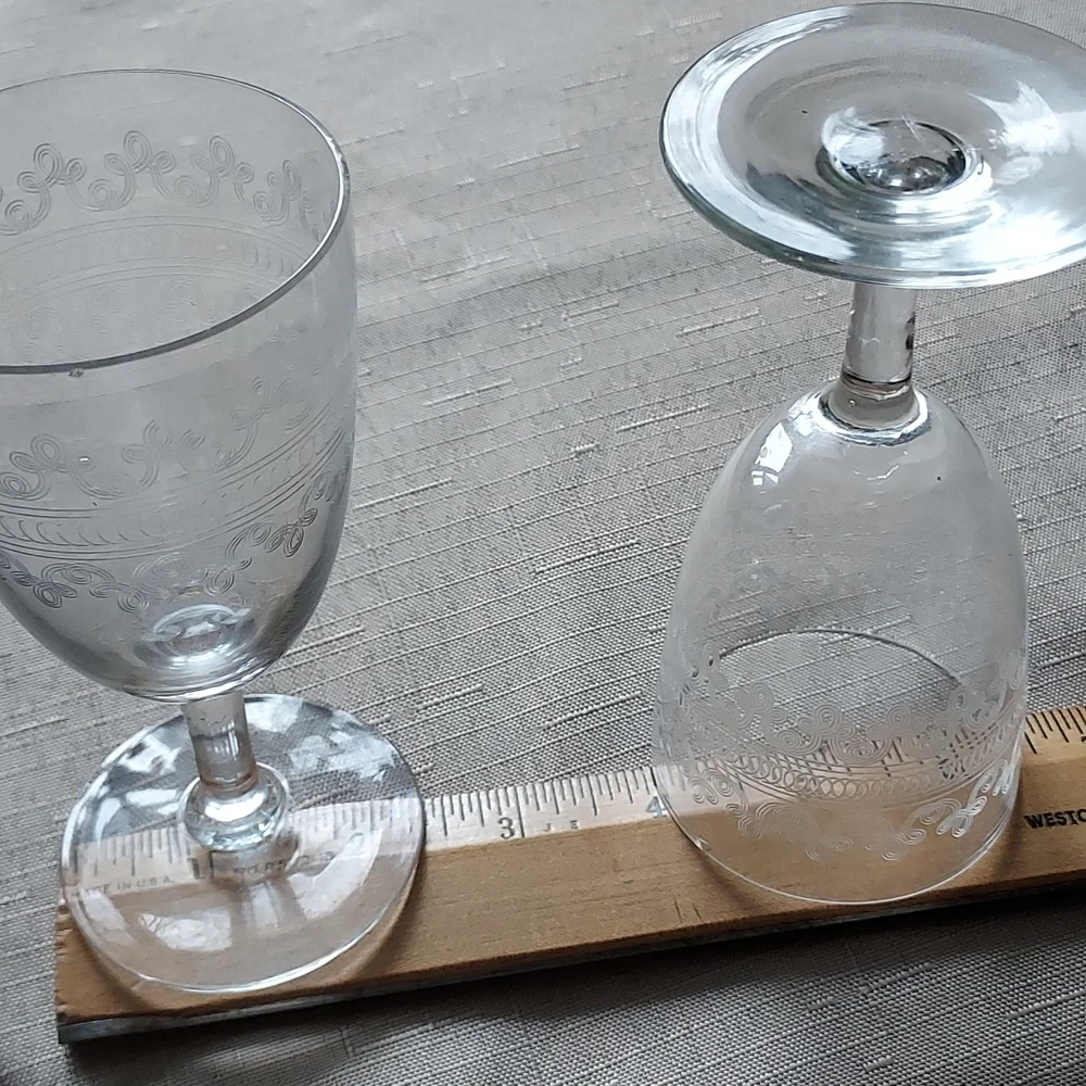 Crystal wine glasses etched scroll art deco art nouveau mcm retro - Picture 7 of 14